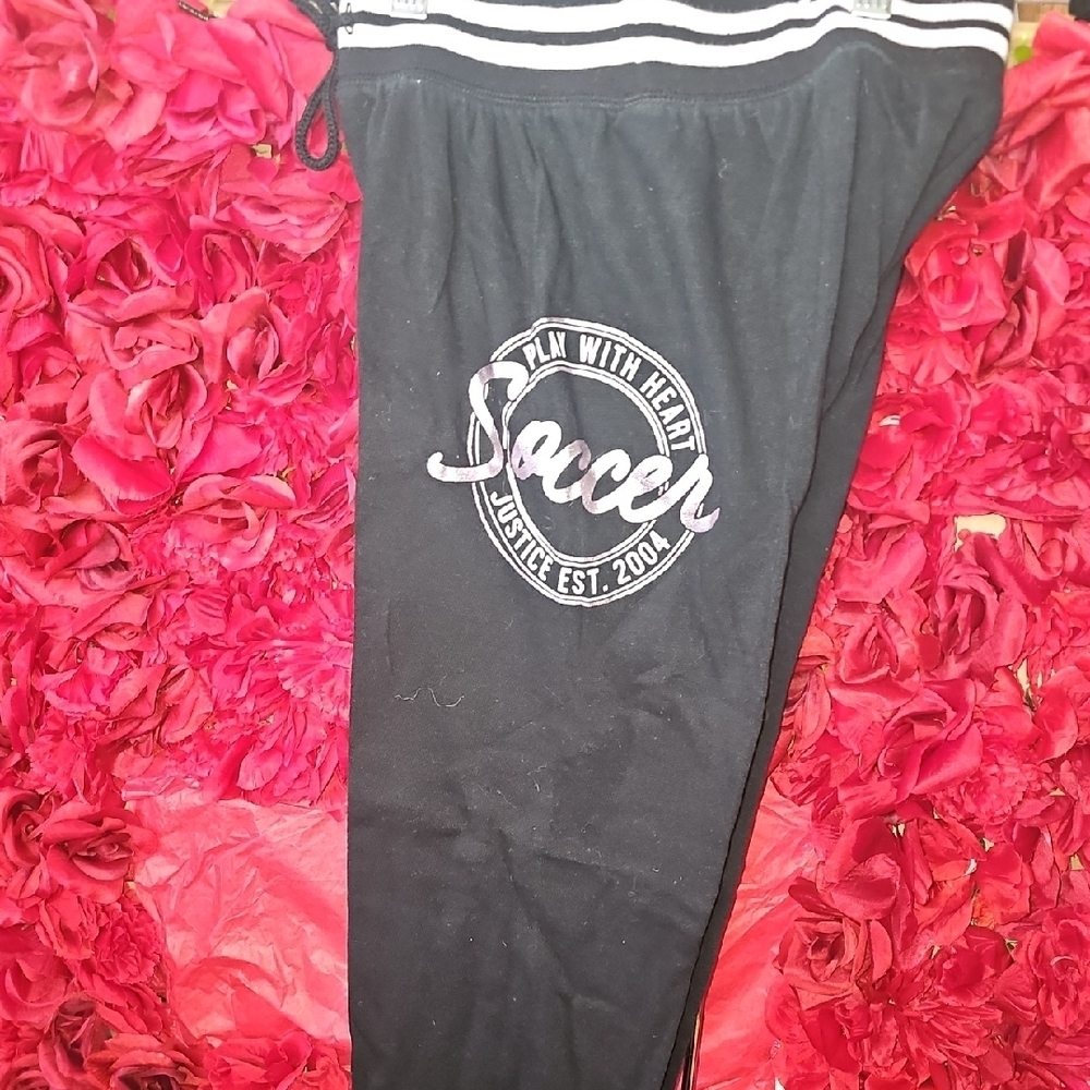 Justice Girls Black Soccer Graphic Joggers Size 12